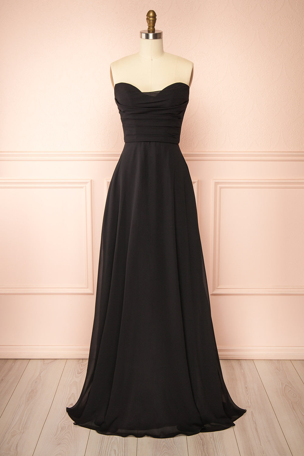 Janie Black Chiffon Maxi Dress with Sweetheart Neckline and Scarf