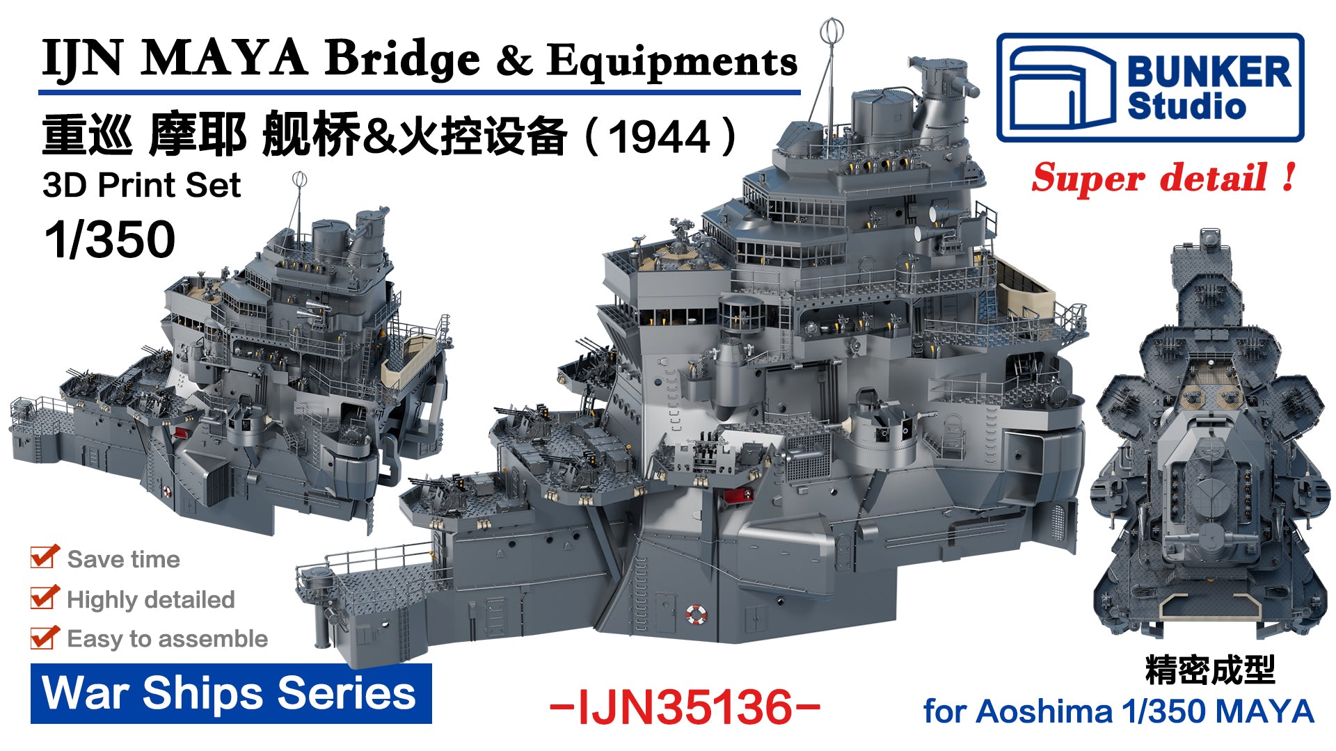 IJN35136 1/350 IJN MAYA Bridge & Equipments（1944） – 3D-WILD