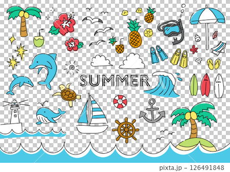 夏の手描きイラストセットのイラスト素材 [126491848] - PIXTA