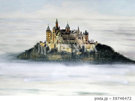 ホーエンツォレルン城 世界遺産 ヨーロッパの古城 水彩画のイラスト