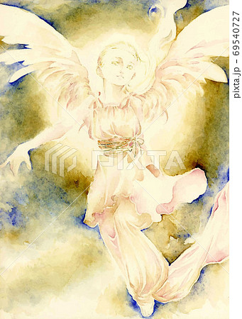 少女の姿をした天使のイラスト 水彩画 手描きのイラスト素材 [69540727