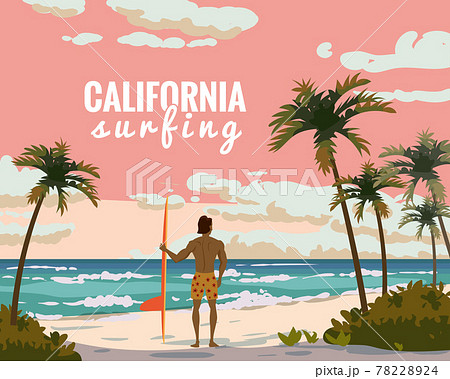 California surfing. Tropical beach summerのイラスト素材