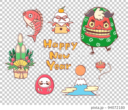 お正月の手描きイラストセットのイラスト素材 [94072180] - PIXTA