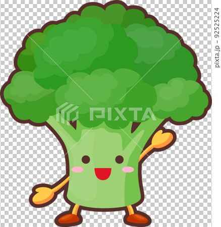 片手を挙げるかわいいブロッコリーのキャラクターのイラストのイラスト