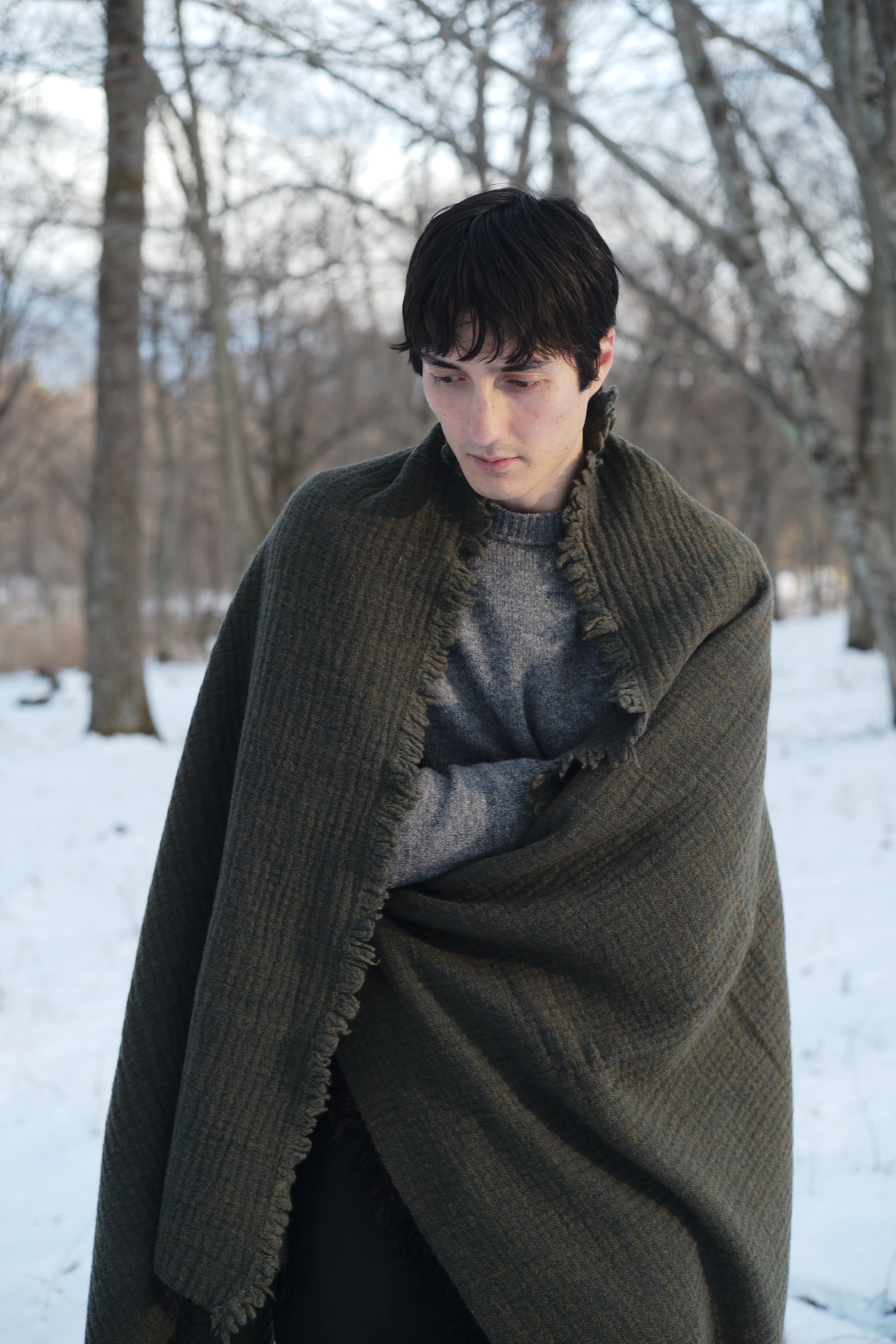 lambwool cupro blanket stole c/#forestgreen – Watanabe Textile