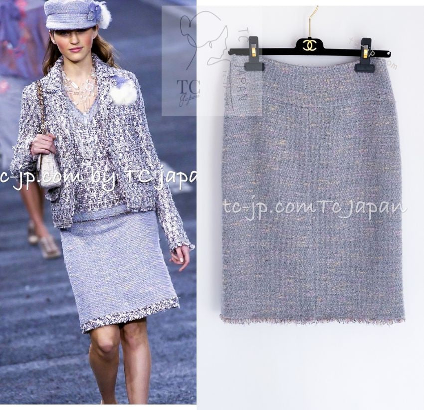 シャネル スカート CHANEL グレー ピンク ラベンダー マルチカラー