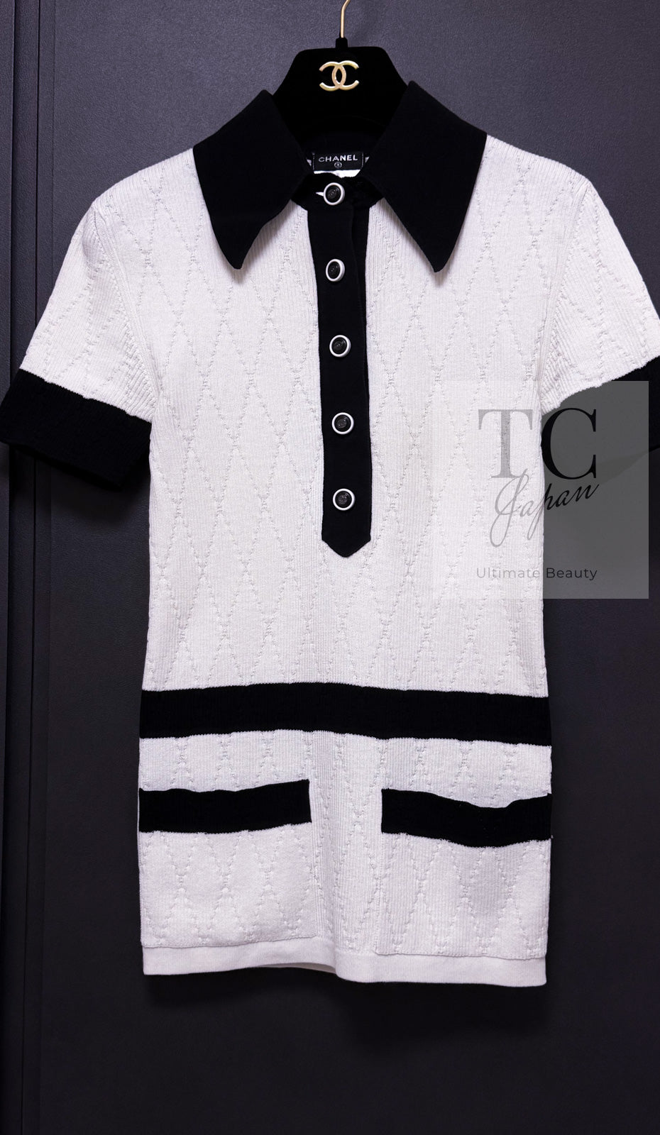 シャネル ポロシャツ トップス CHANEL ホワイト ブラック コットン