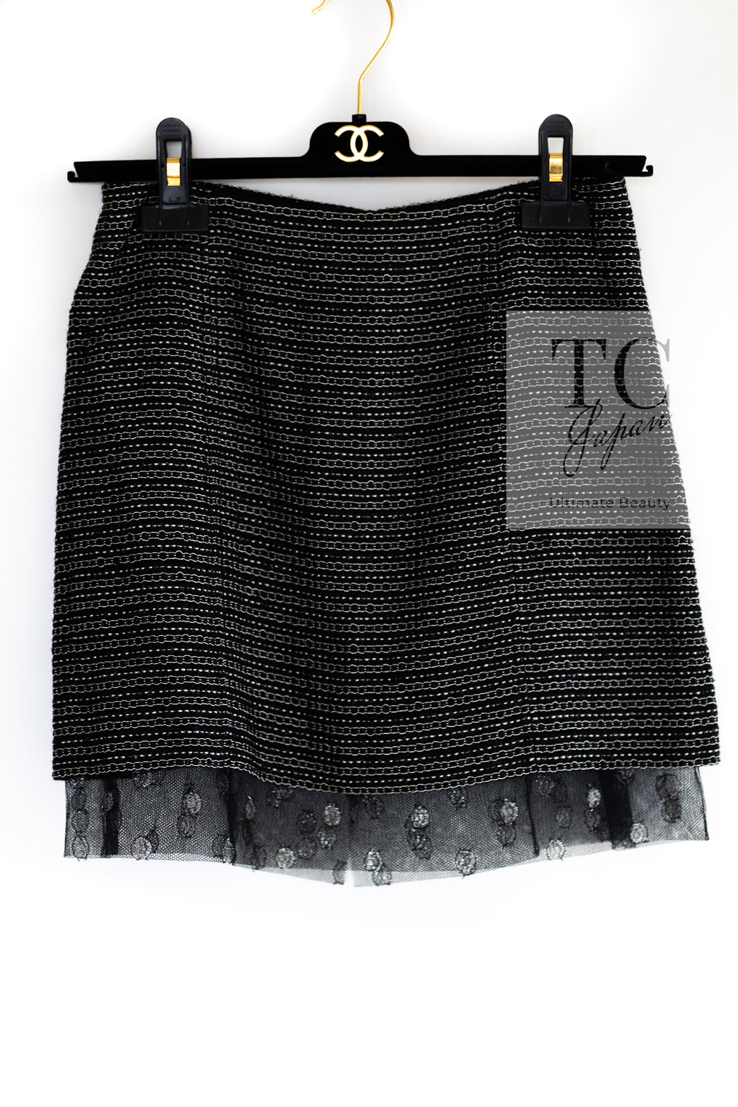 シャネル スカート CHANEL ブラック シルバー ヘンプ ツイード ミニ