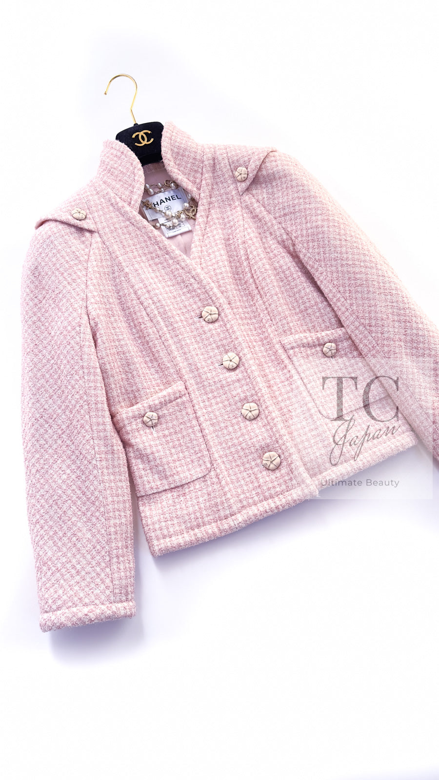 シャネル ジャケット CHANEL ピンク ウール アルパカ シルク スタンド