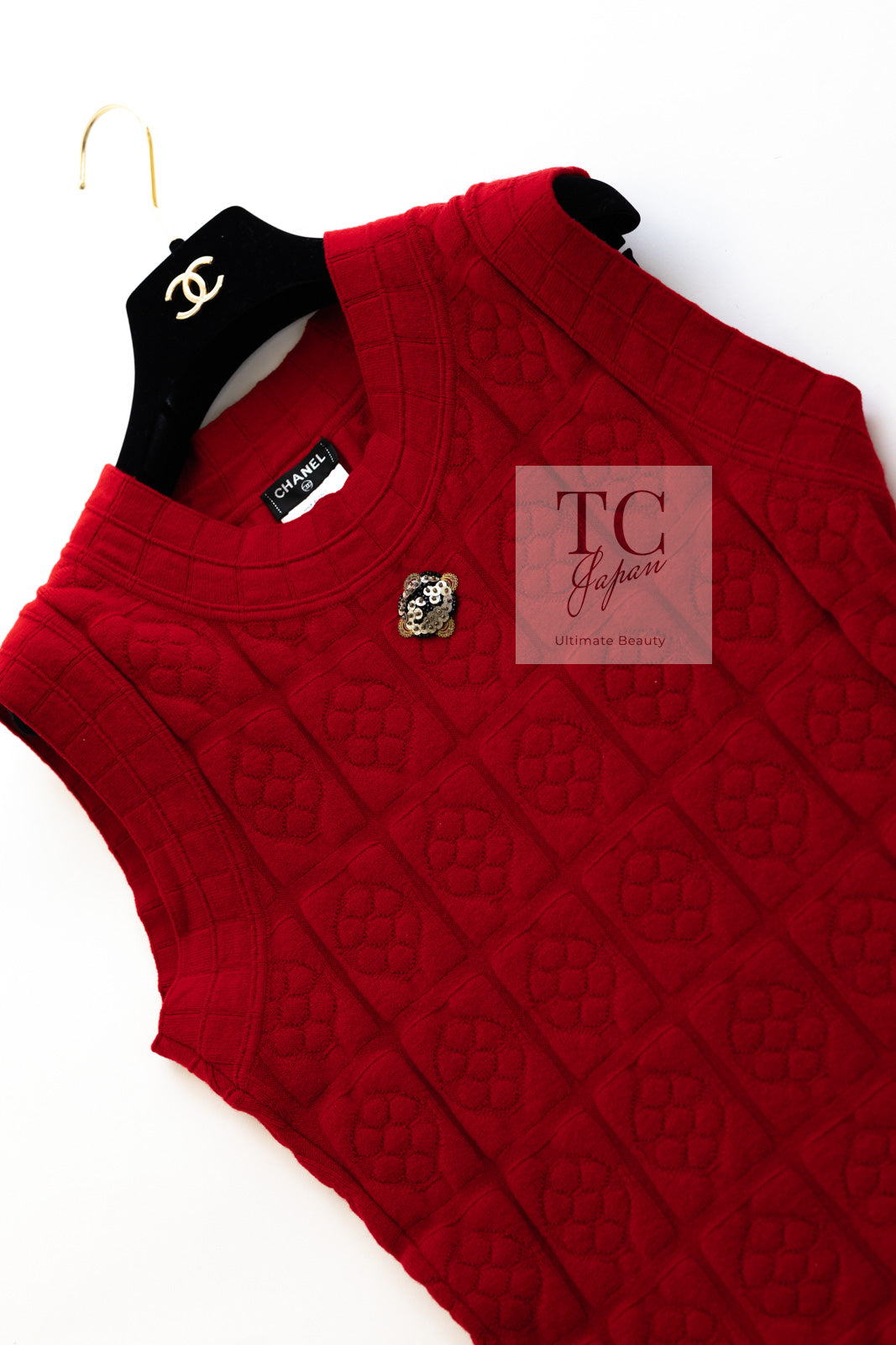 シャネル ワンピース CHANEL レッド ウール カシミヤ ニット 10PF Red