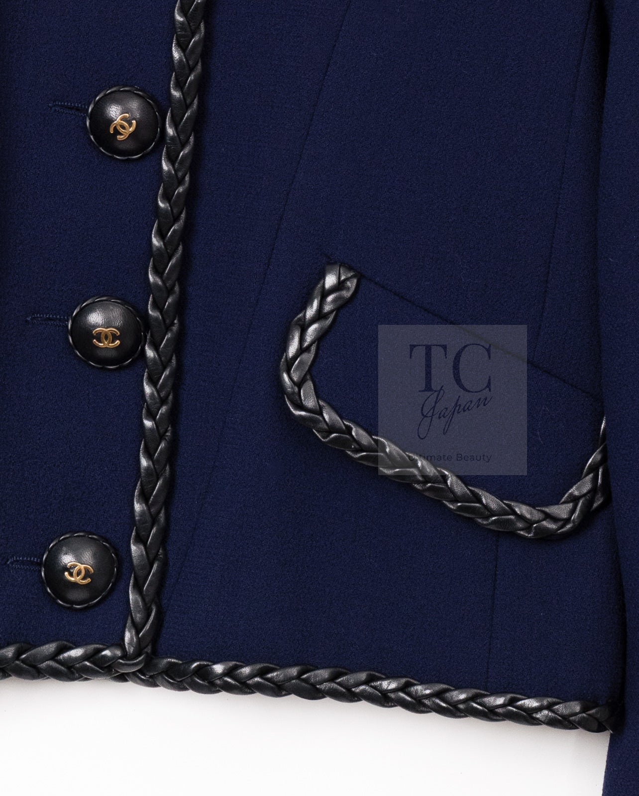 シャネル ヴィンテージ ジャケット CHANEL ネイビー ブレード レザー