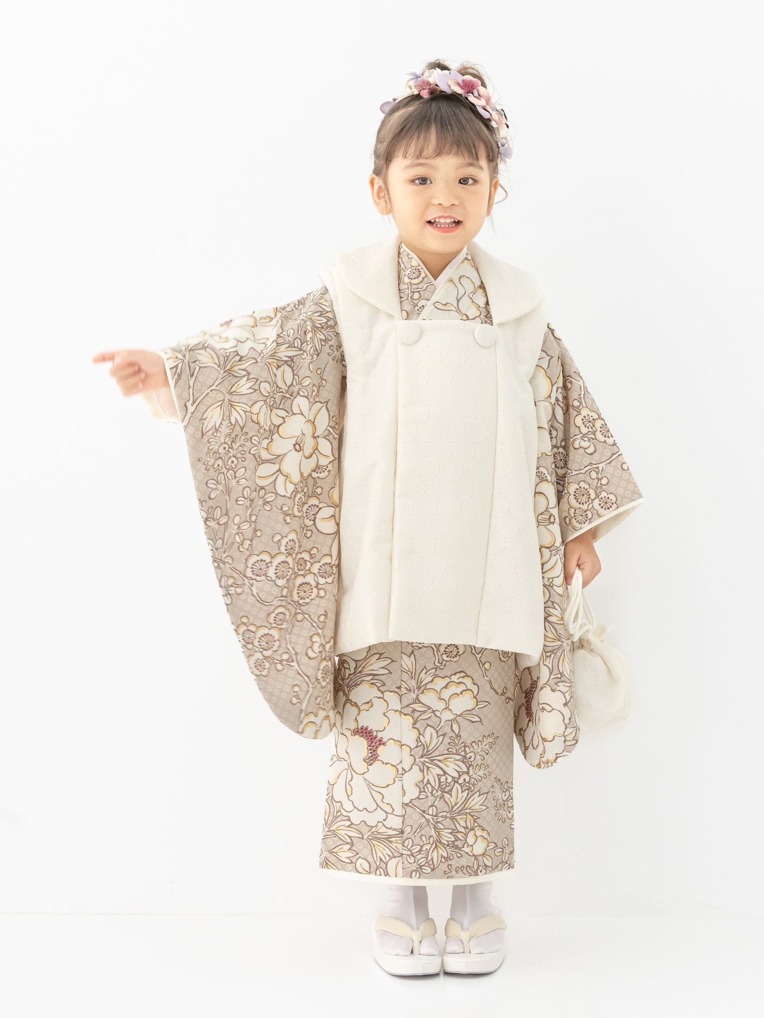 S0310 疋田に華づくし/ベージュ | 七五三着物レンタル | tententen