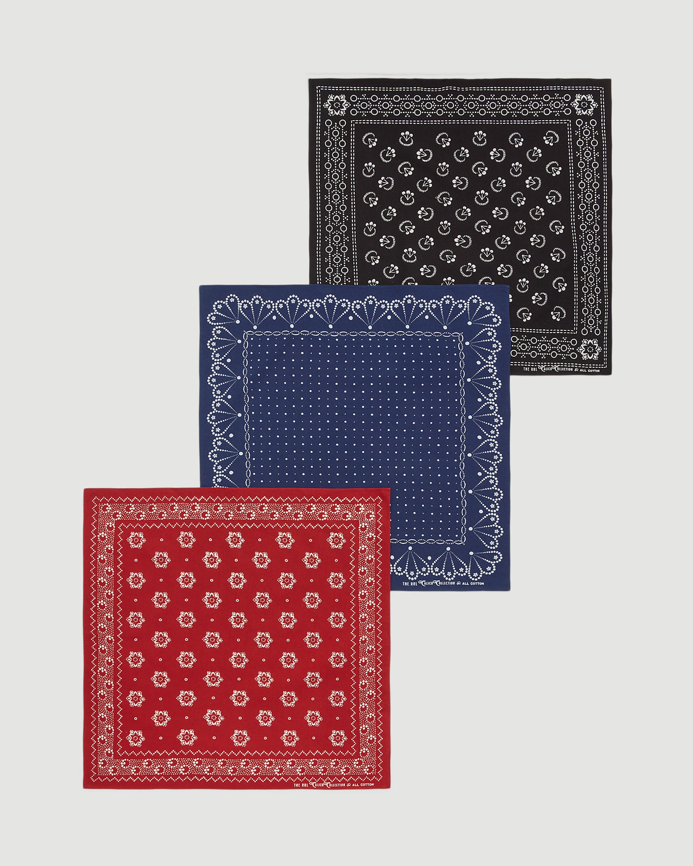 RRL – Three Pack Bandana Scarf Red/Blue/Black – Tenue de Nîmes