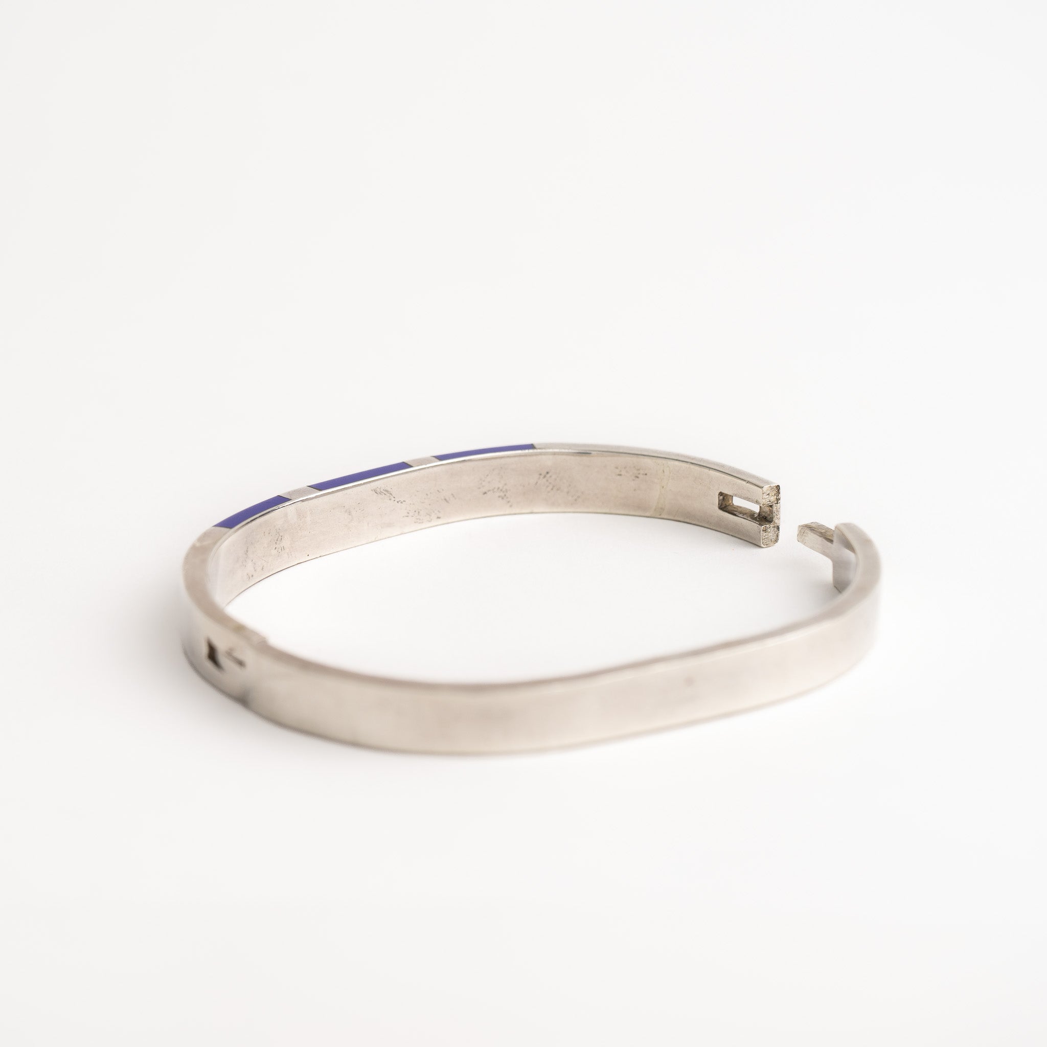 Vintage Mexican Sterling Silver & Lapis Lazuli Hinged Cuff