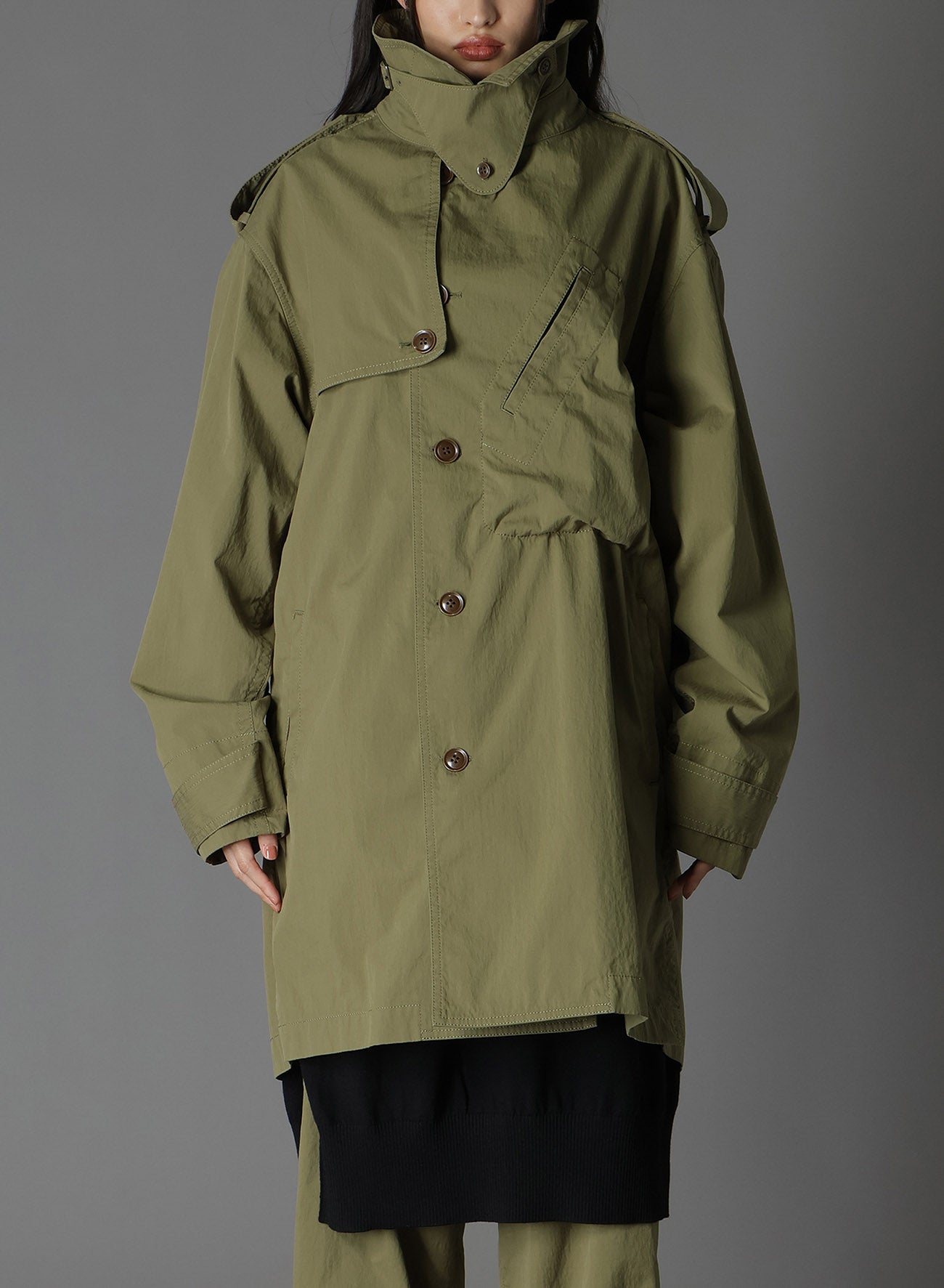 COTTON/NYLON OXFORD ZIPPER TRENCH COAT WITH FULLED WOOL GAUZE