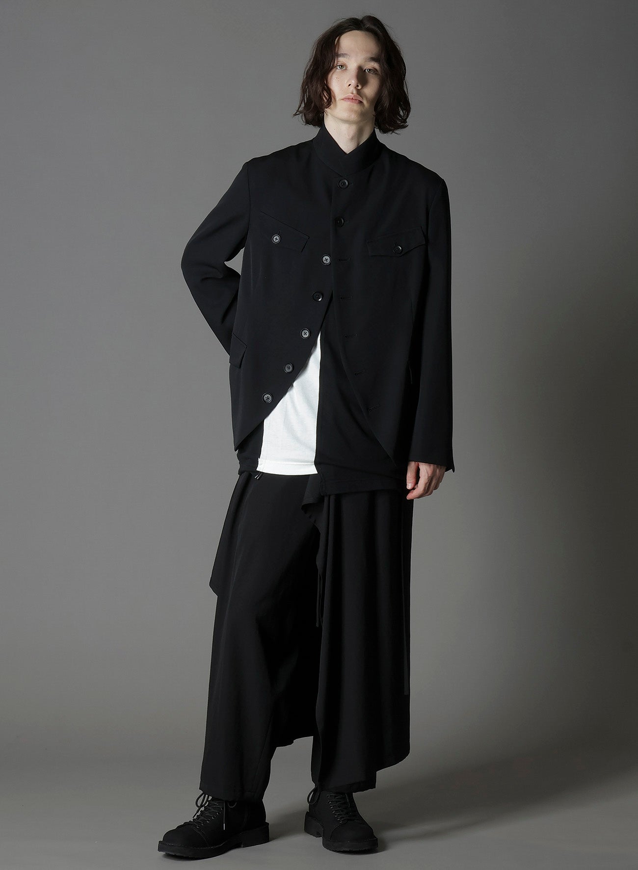 WOOL GABARDINE MEN STAND COLLAR JACKET – THE SHOP YOHJI YAMAMOTO
