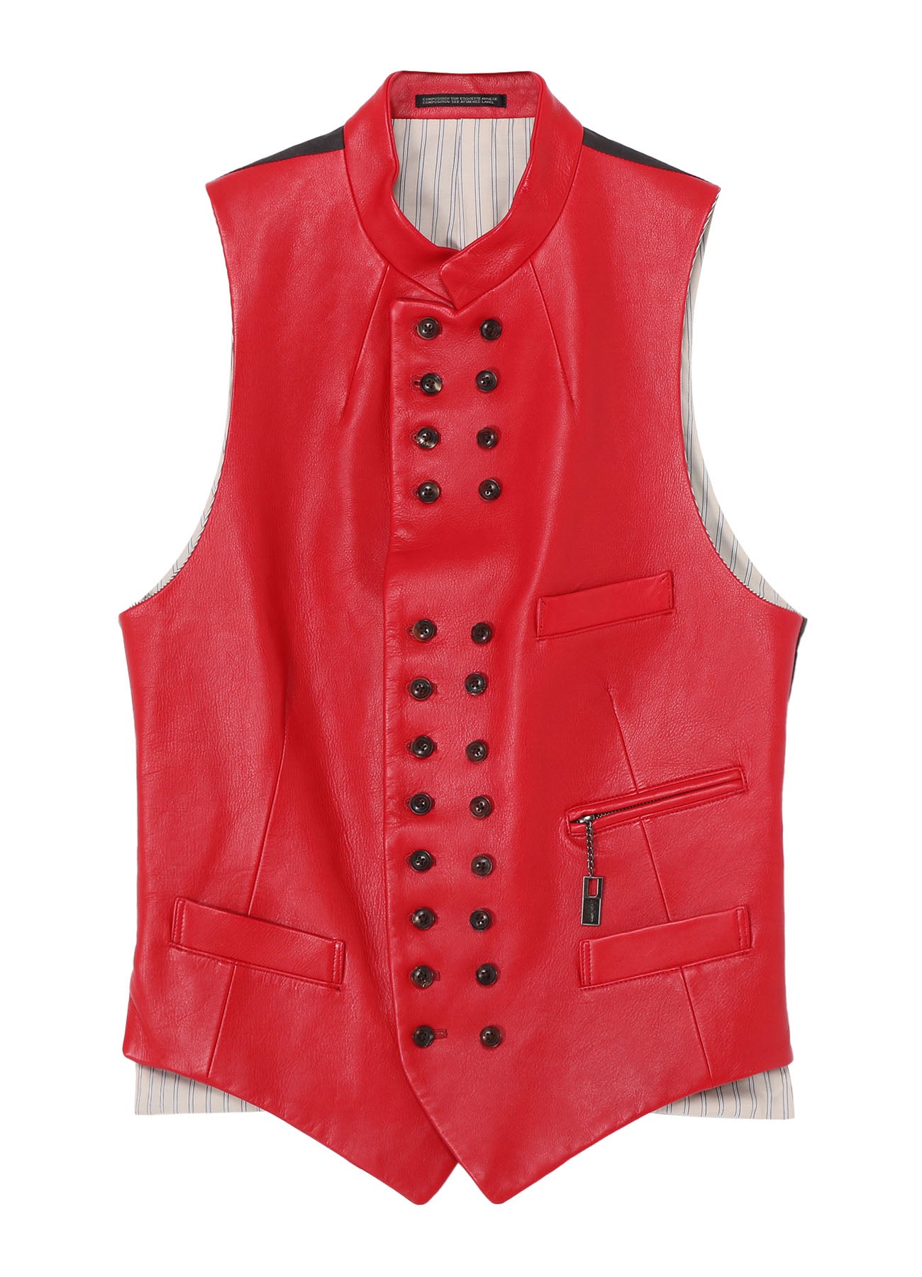 RED LEATHER STAND VEST – THE SHOP YOHJI YAMAMOTO