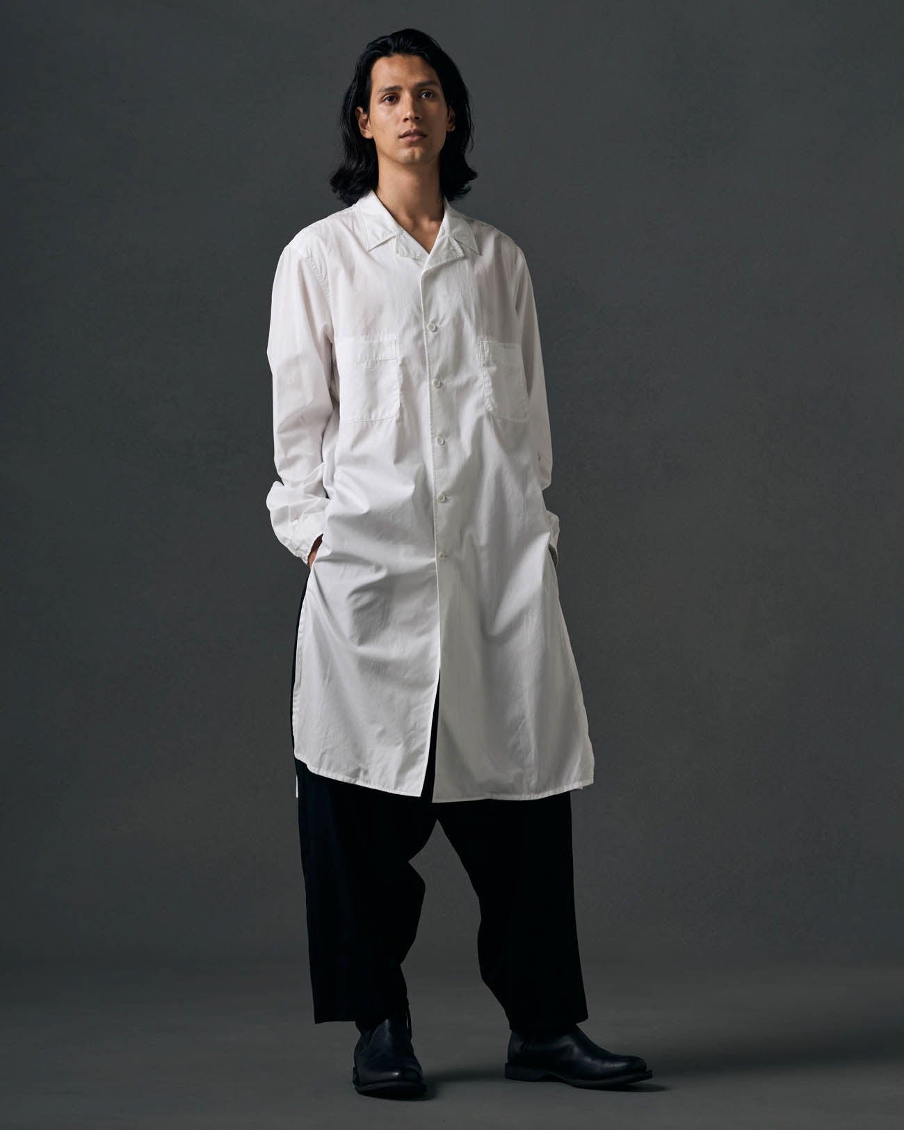 COTTON BROADCLOTH OPEN COLLAR LONG SHIRT – THE SHOP YOHJI YAMAMOTO