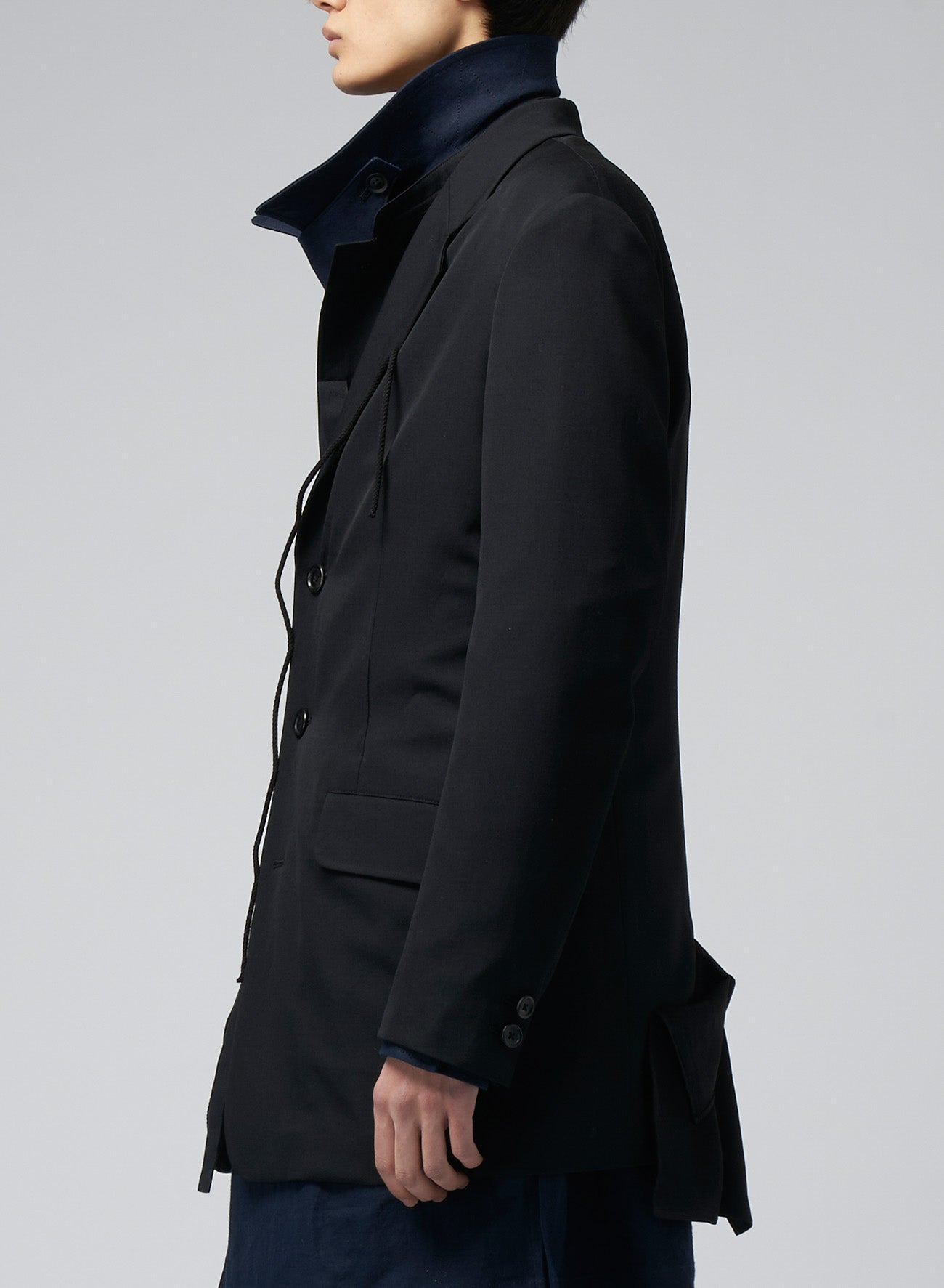 WOOL GABARDINE LEFT SIDE DRAPED JACKET – THE SHOP YOHJI YAMAMOTO