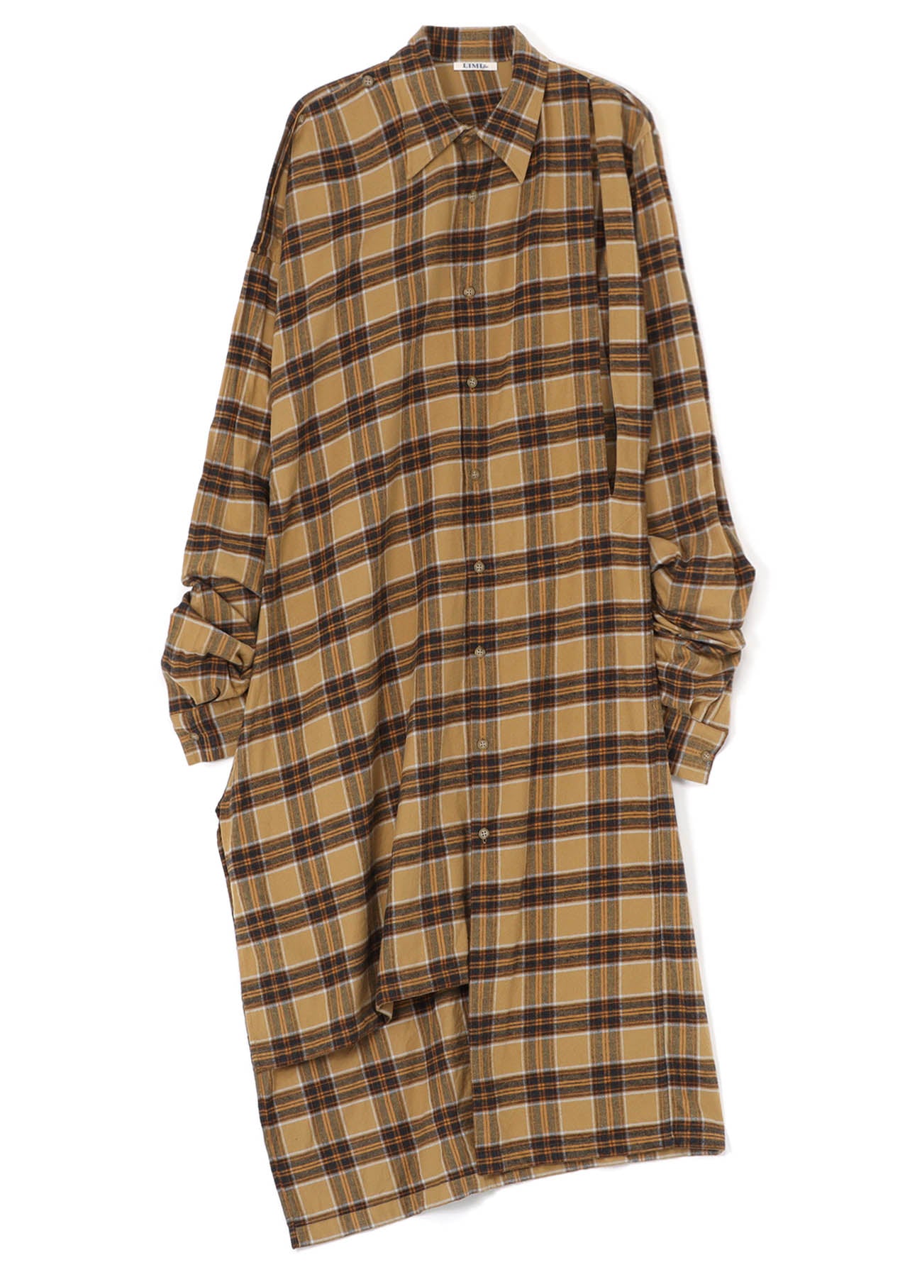 PLAID FLANNEL ASYMMETRIC SHIRT DRESS – THE SHOP YOHJI YAMAMOTO