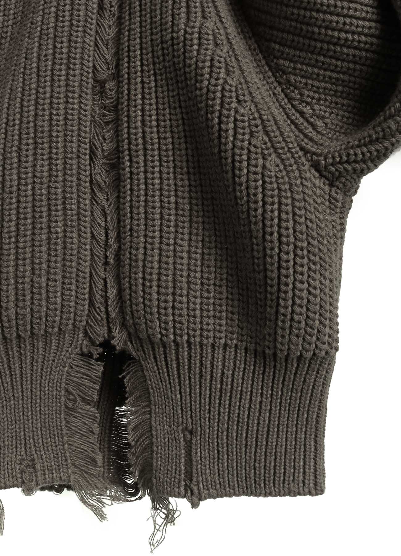COTTON CREWNECK DISTRESSED KNIT CARDIGAN – THE SHOP YOHJI YAMAMOTO