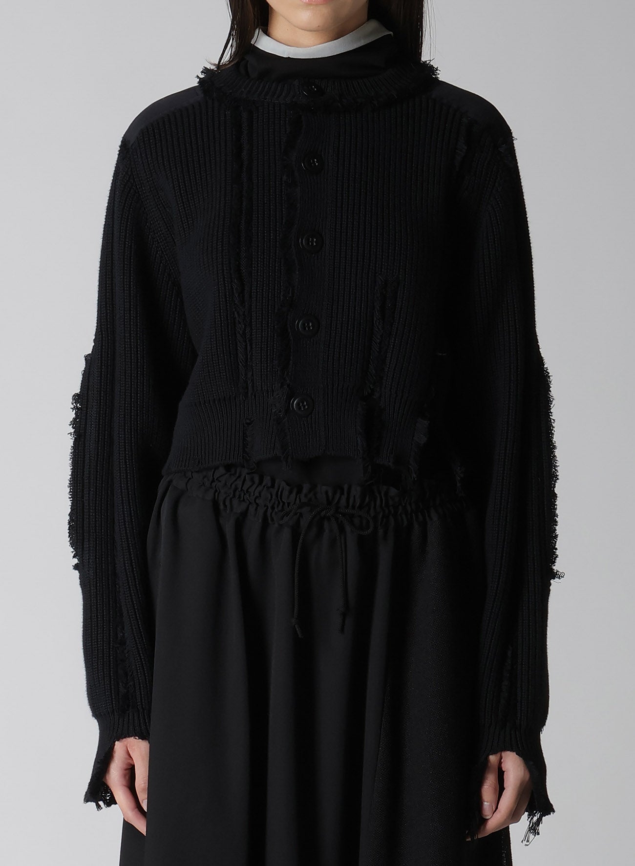 COTTON CREWNECK DISTRESSED KNIT CARDIGAN – THE SHOP YOHJI YAMAMOTO