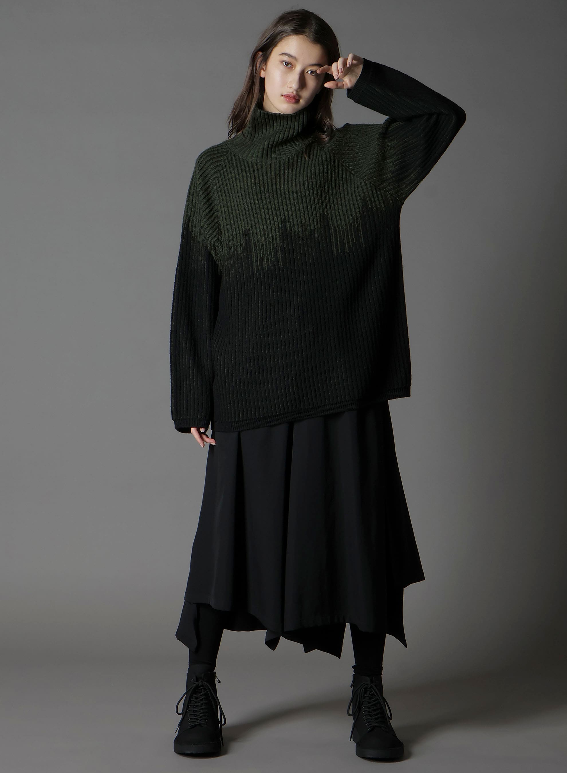 EXFINE MERINO WOOL KNITTING JQ PULL OVER(FREE SIZE Khaki x Black