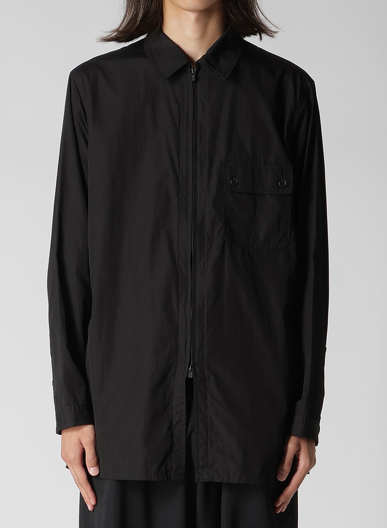 CHAIN STITCH BROAD ZIP OPEN BLOUSE(S Black): Yohji Yamamoto POUR