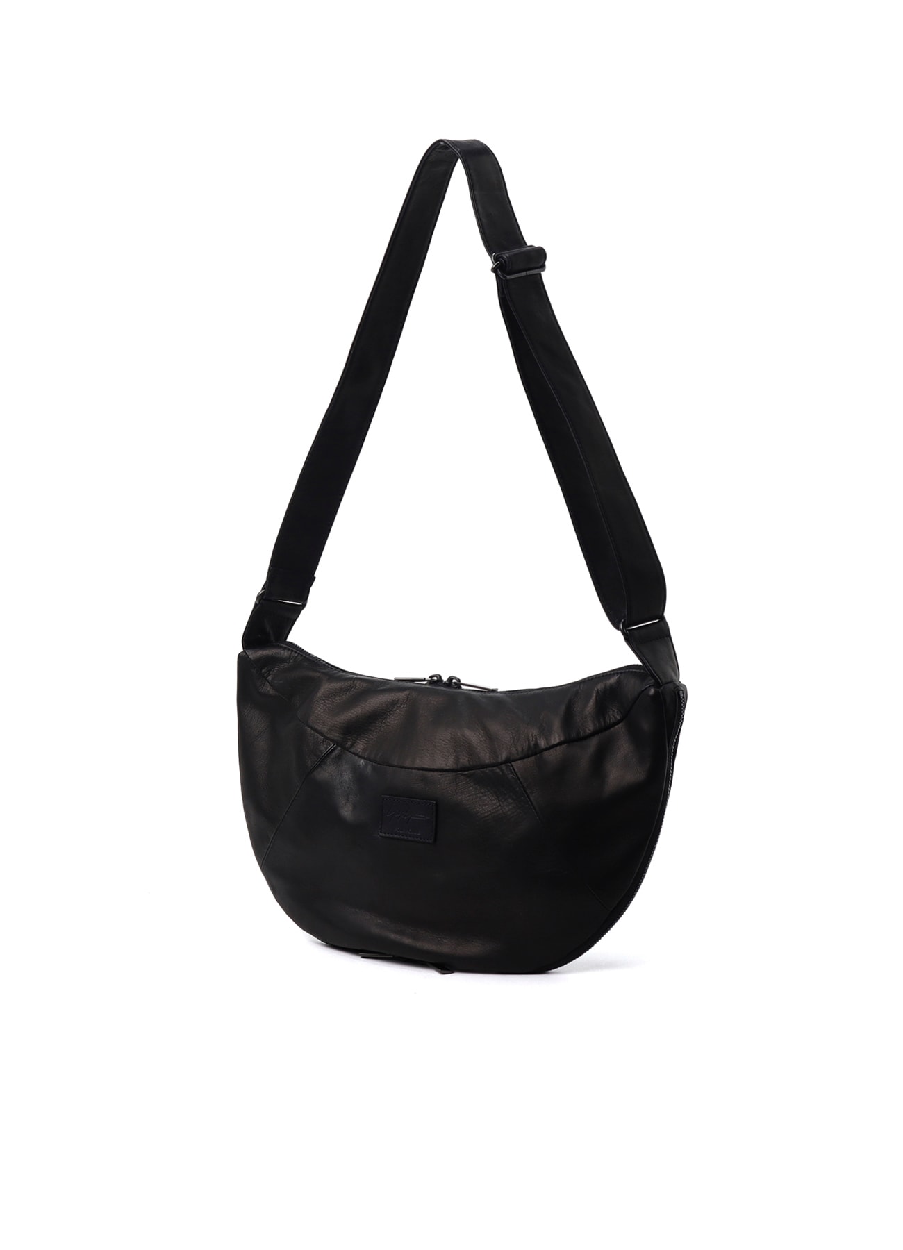 SCRATCH HORSE LEATHER HALF MOON SHOULDER BAG(FREE SIZE Black