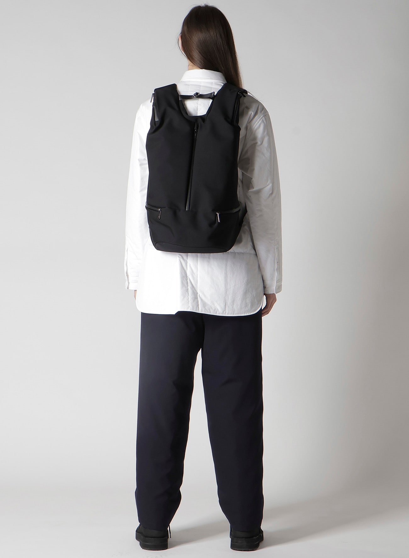 WOOL GABARDINE/NY CENTER ZIPPER BACKPACK(FREE SIZE Black): Yohji