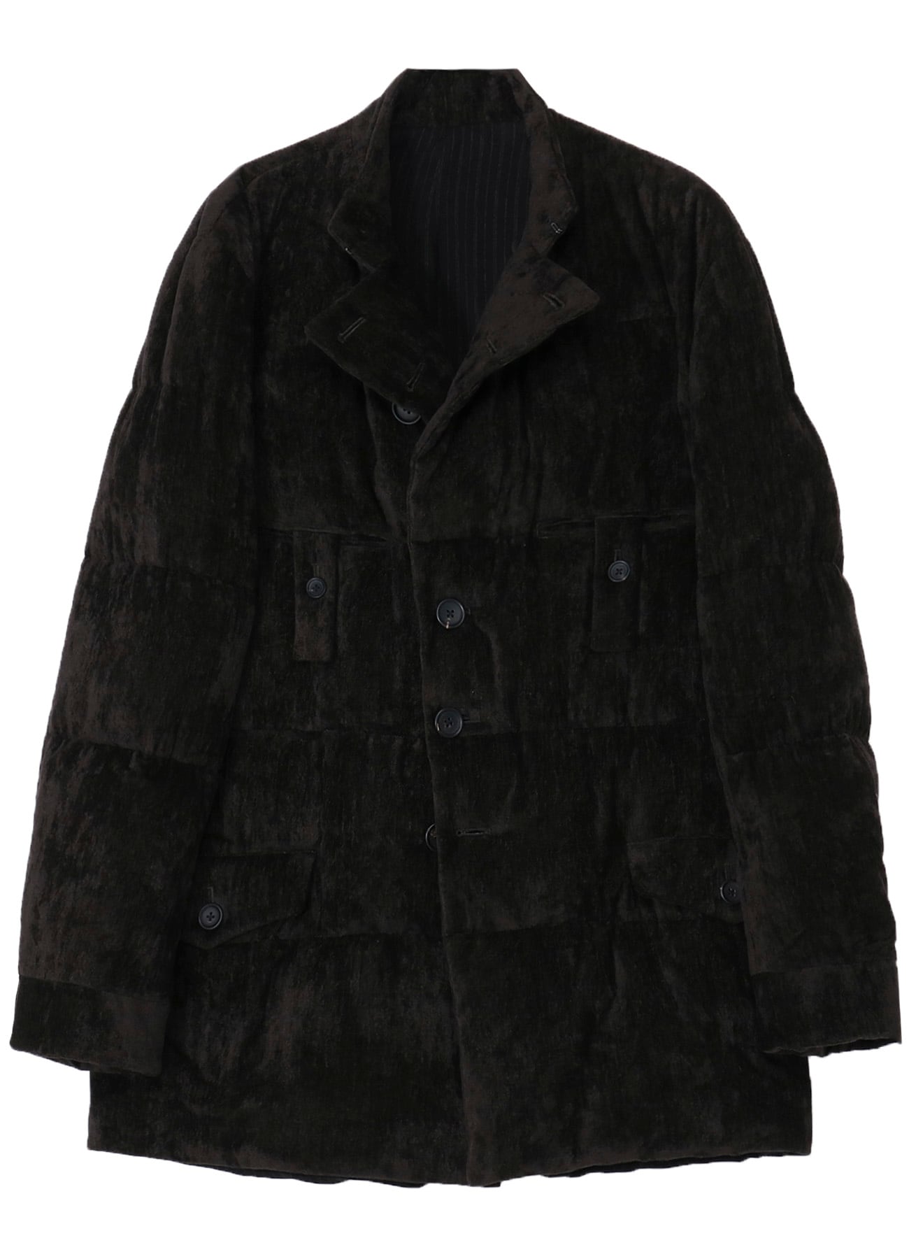 LINEN VELVET HORIZONTAL PADDED LONG JACKET(S Black): Yohji