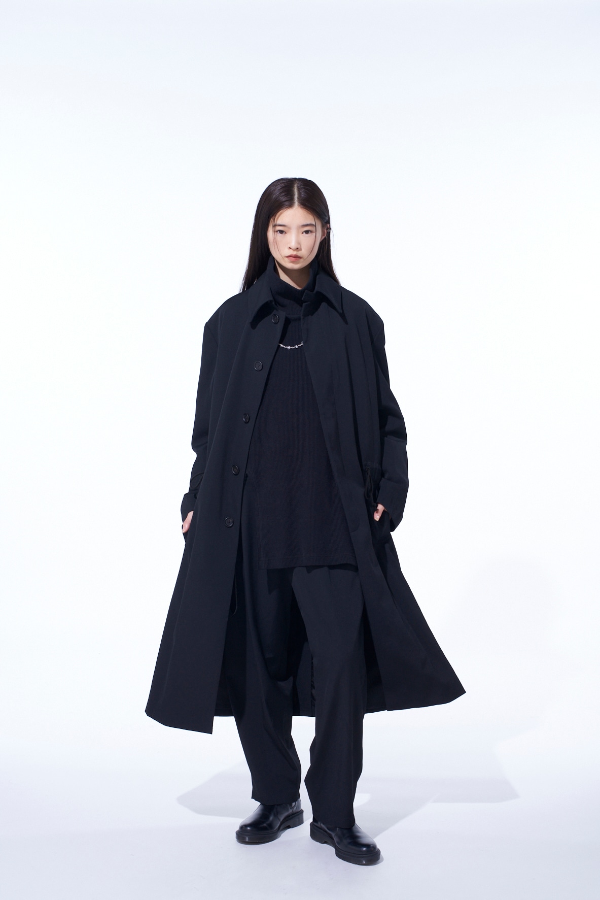 WASHER WOOL GABARDINE STAND COLLAR COAT(S Black): S'YTE｜THE SHOP