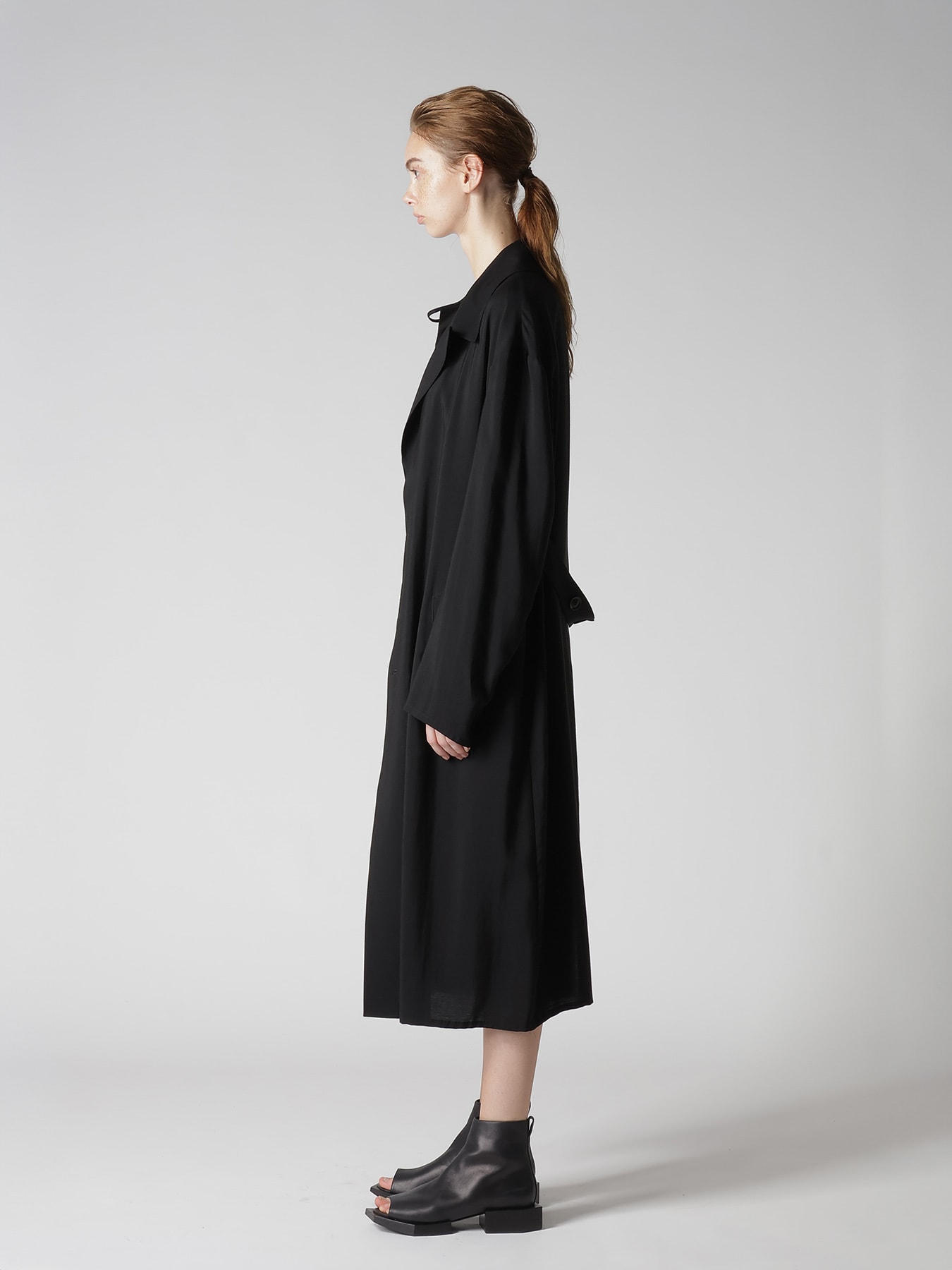 CU/RY HARD TWISTED SERGE OPEN COLLAR TAILORED JACKET(S Black): Y's