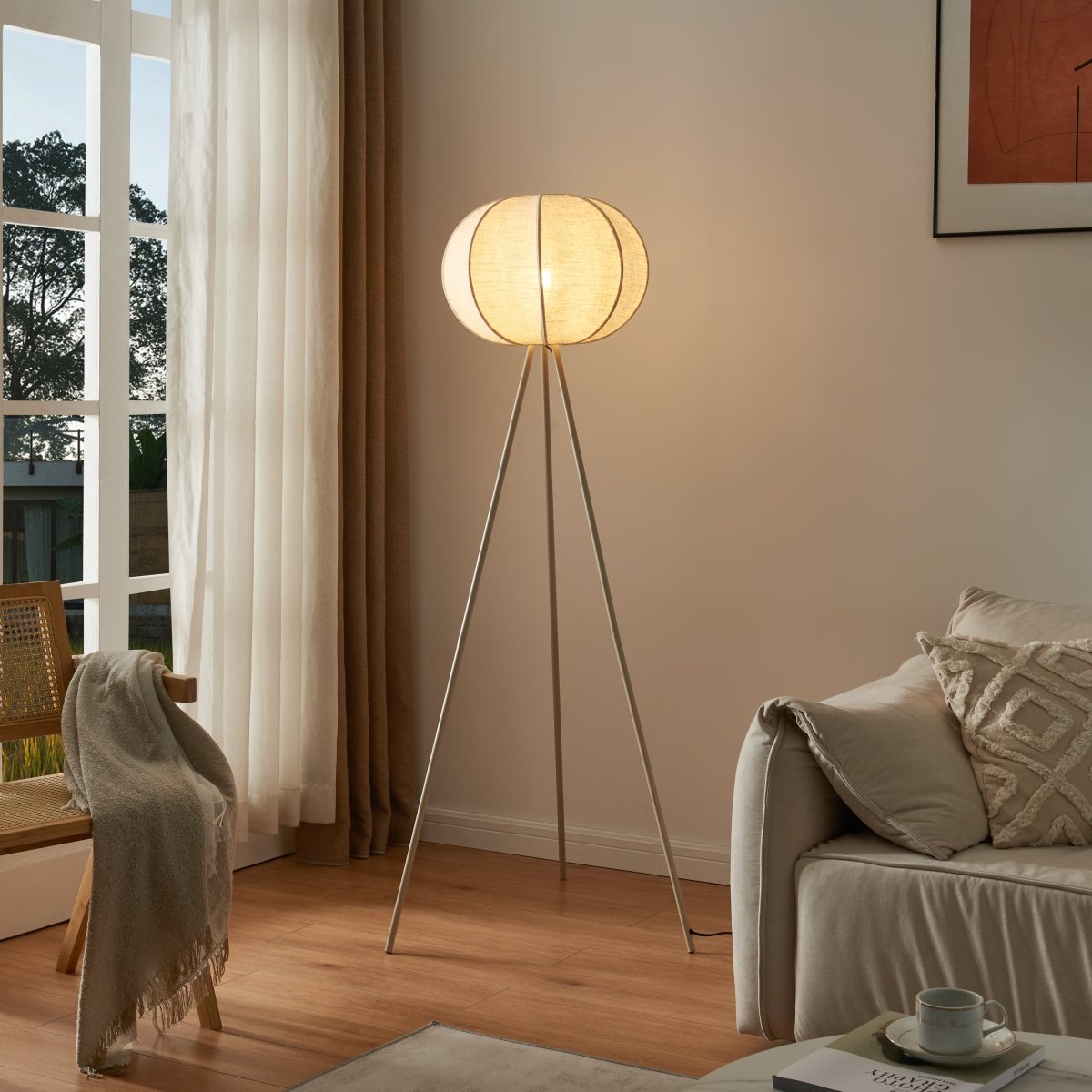 Corey Tripod Floor Lamp | Linen Lantern Shade | Archiology