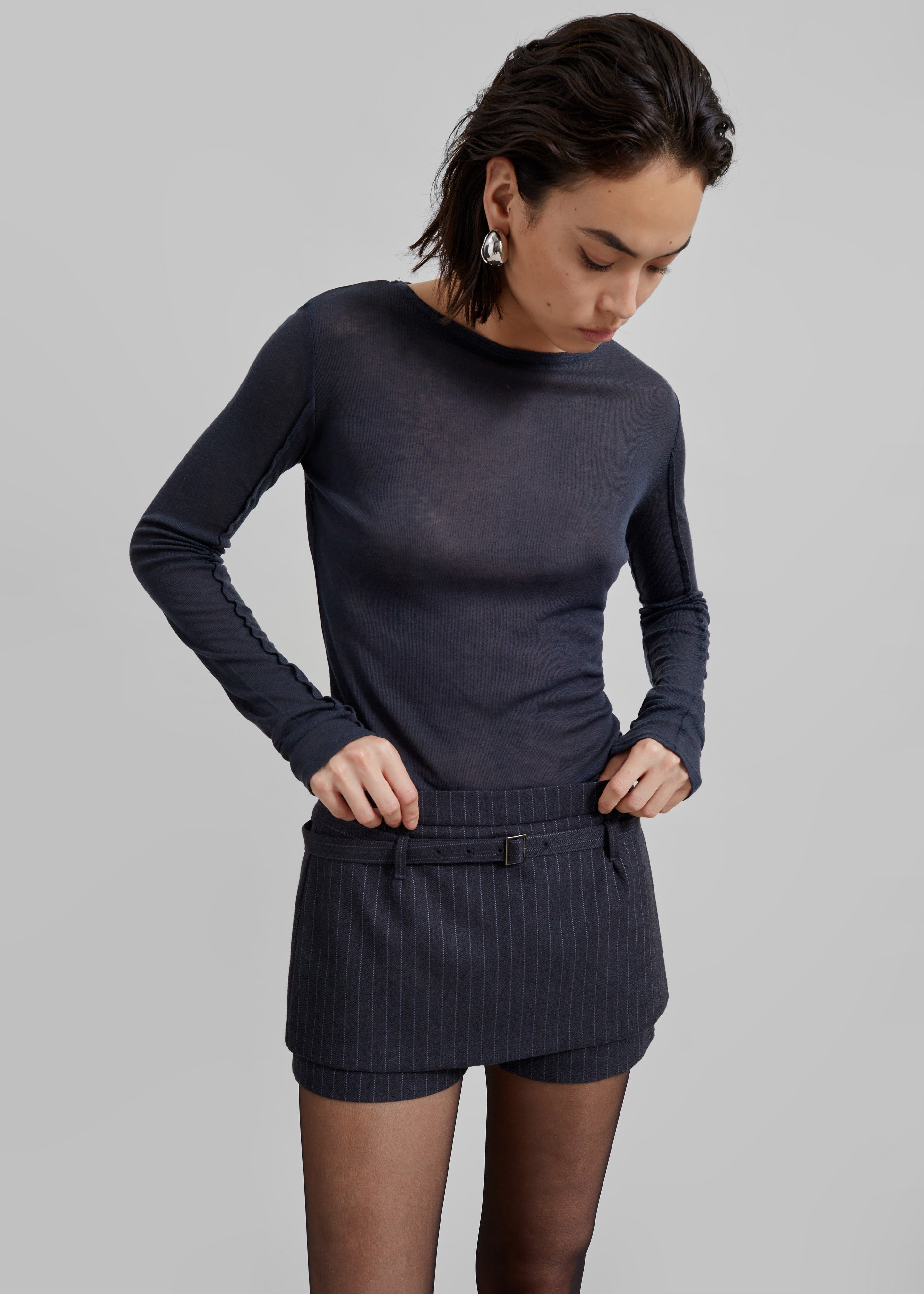 Mesa Sheer Long Sleeve Tee - Navy – The Frankie Shop