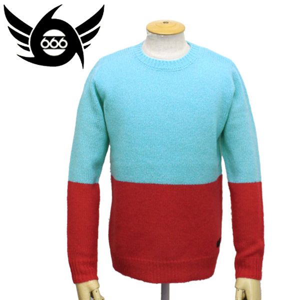 正規取扱店 666 ORIGINAL モヘアセーター ターコイズ/レッド SOM0006