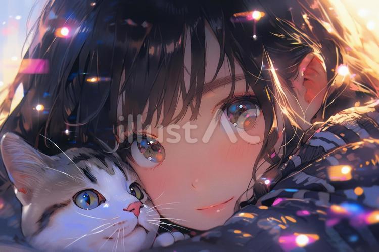 猫と女の子イラスト - No: 24276845｜無料イラスト・フリー素材なら