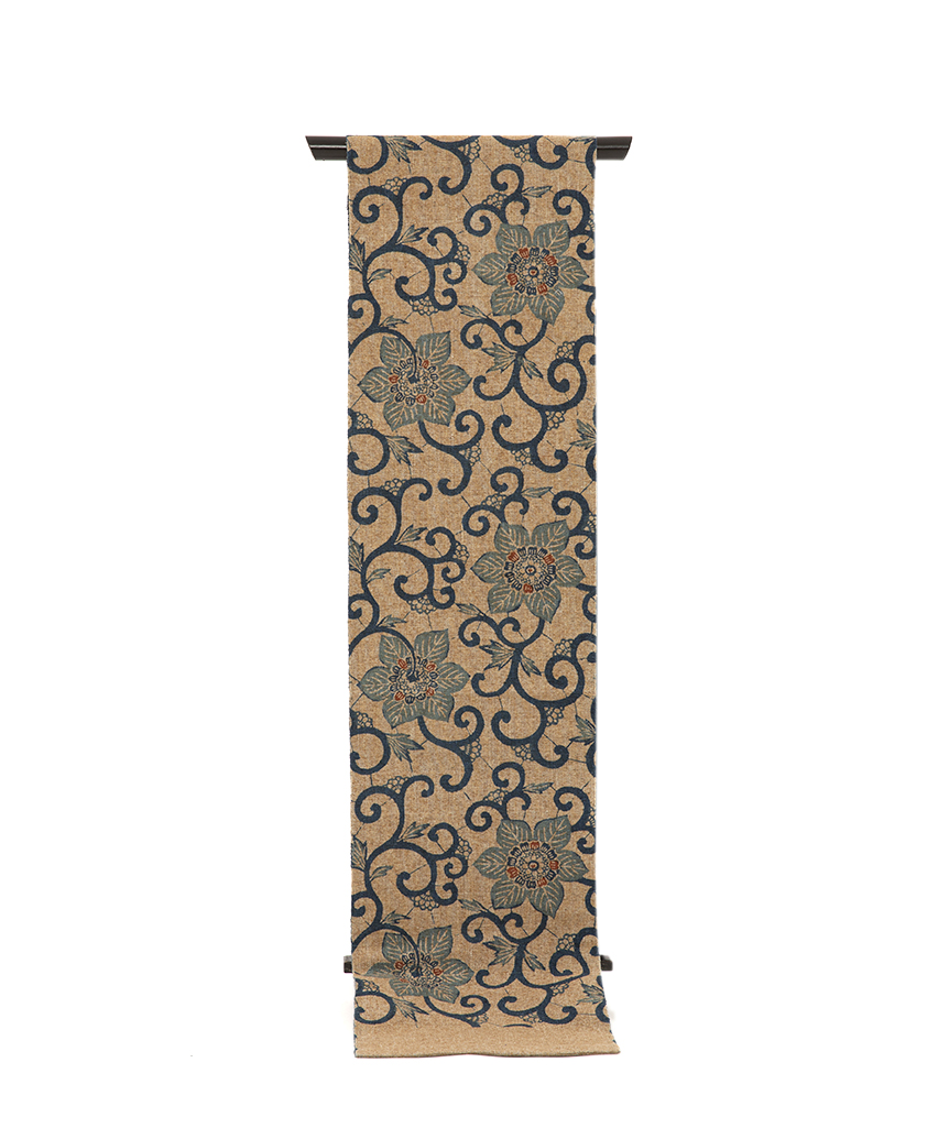 出羽の織座製 田中昭夫 染め 正藍型染 ぜんまい紬 八寸名古屋帯 | 特選