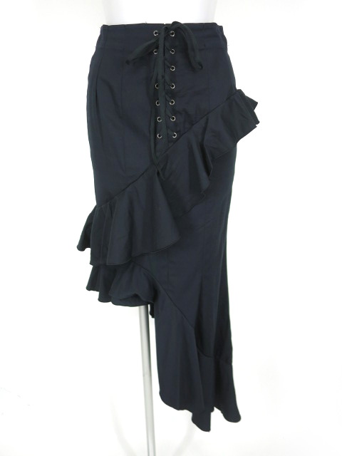 BPN アシンメトリーフリルロングスカート ブラックピースナウ BLACK