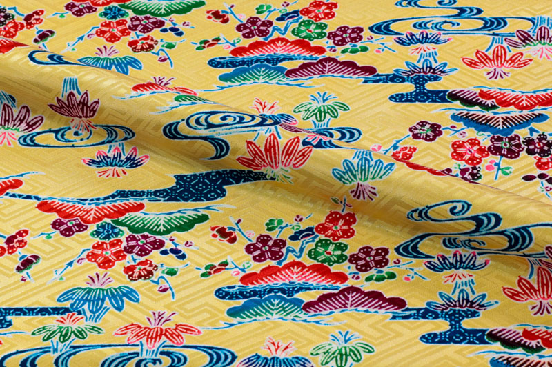 紅型（びんがた） 流水に松竹梅（花葉色）柄の和柄生地通販なら都香庵