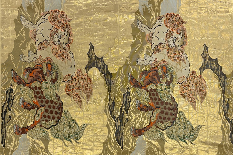 金襴生地通販唐獅子図 狩野永徳 柄 和風 生地販売なら都香庵