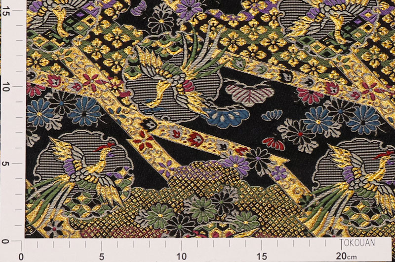 金襴生地販売 雲に雪輪鳳凰 (黒) 和風生地販売なら都香庵