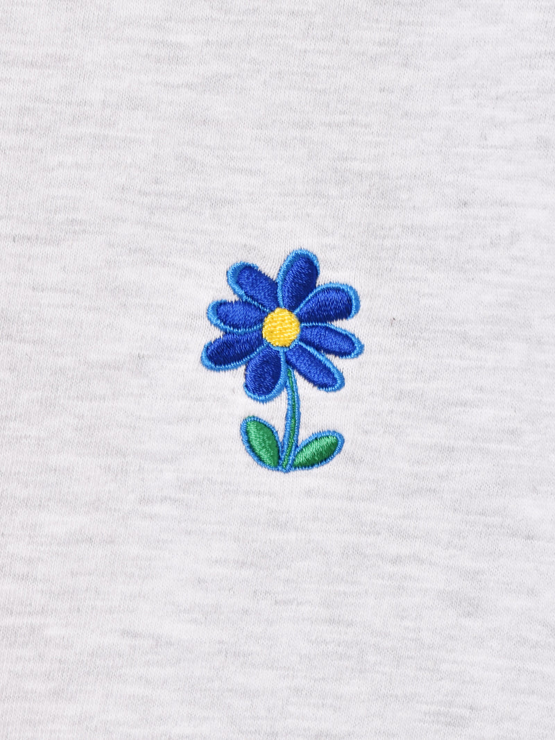 3色展開】 ワンポイント 刺繍 フラワー ロングスリーブTシャツ – 古着