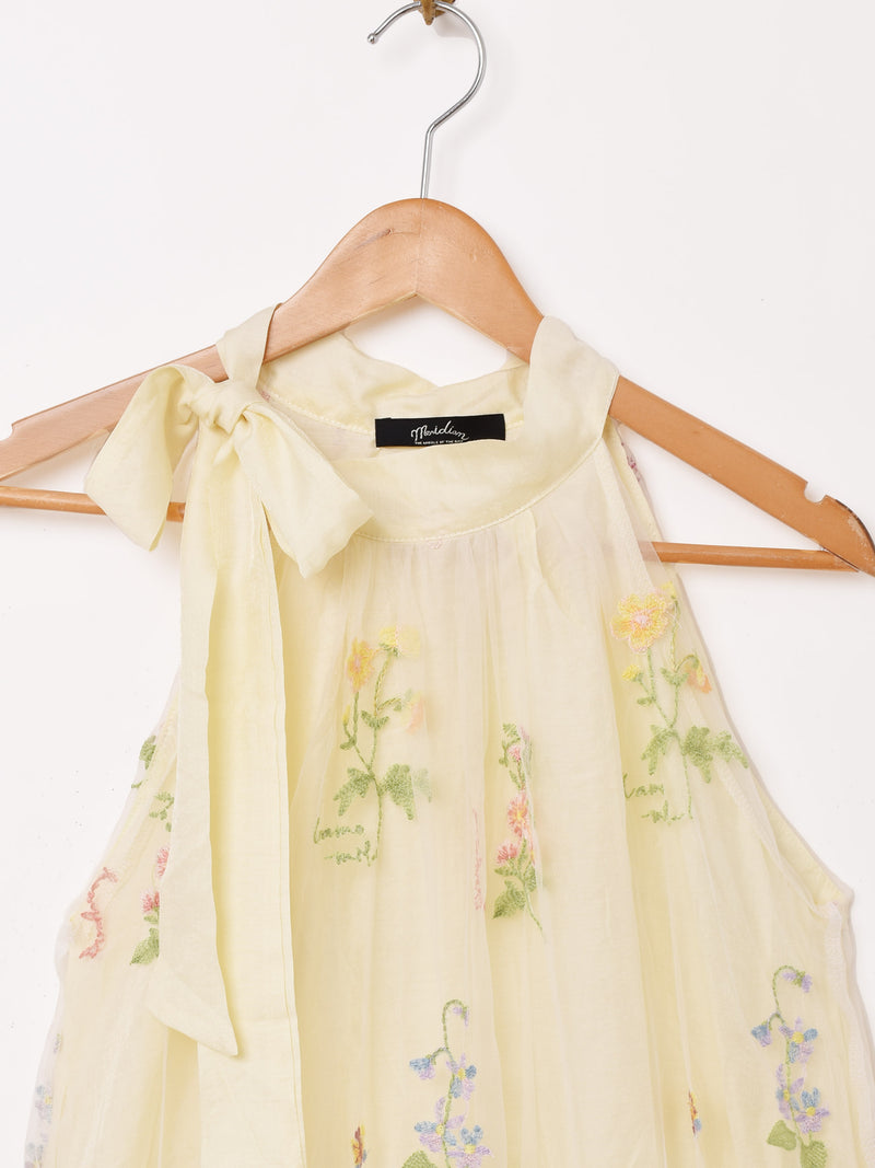 Meridian 花柄 刺繍 リボンネック ノースリーブワンピース – 古着屋Top