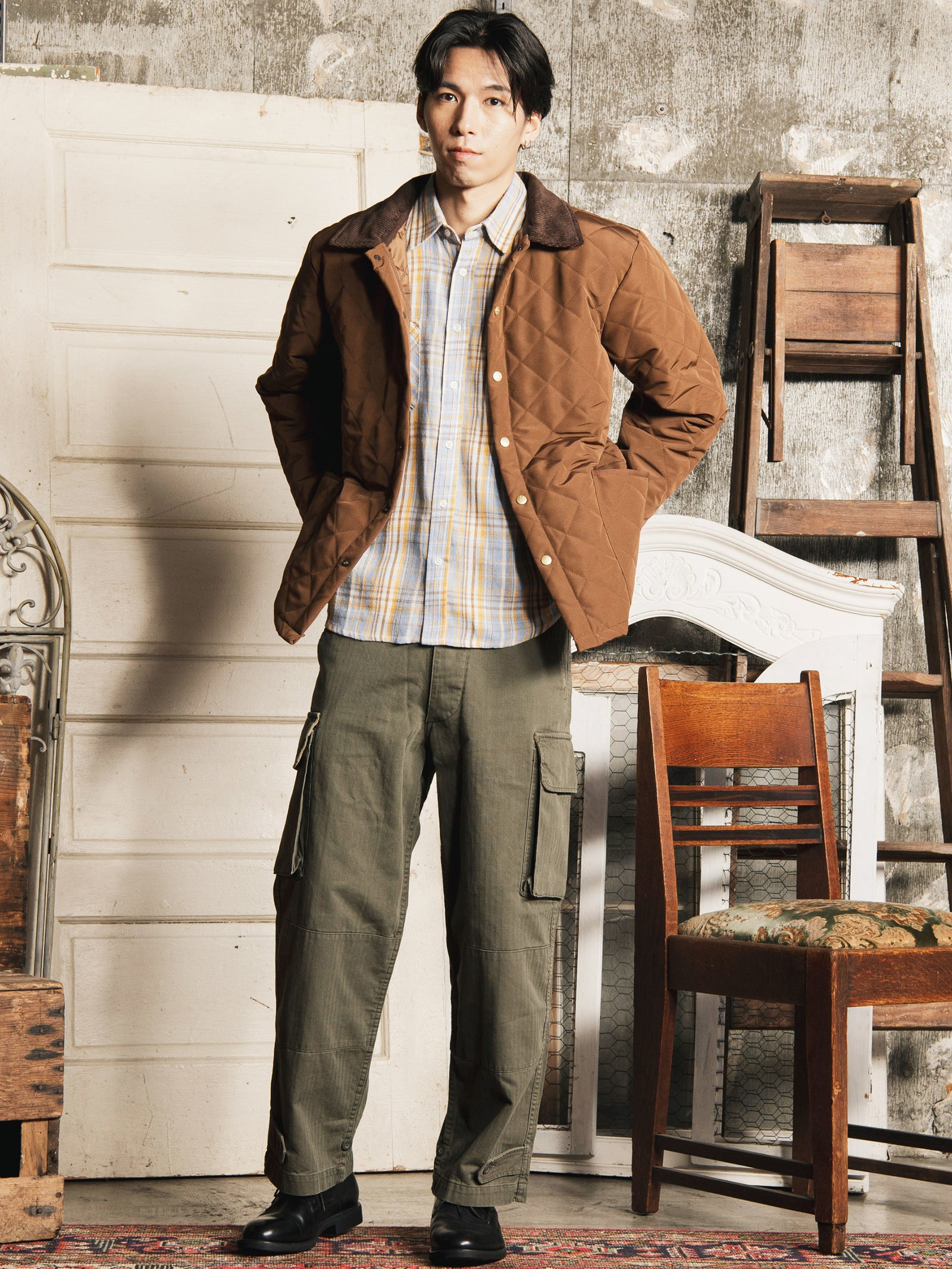 ウォールズ ダックジャケット XL 茶 襟コーデュロイ 裏キルティング