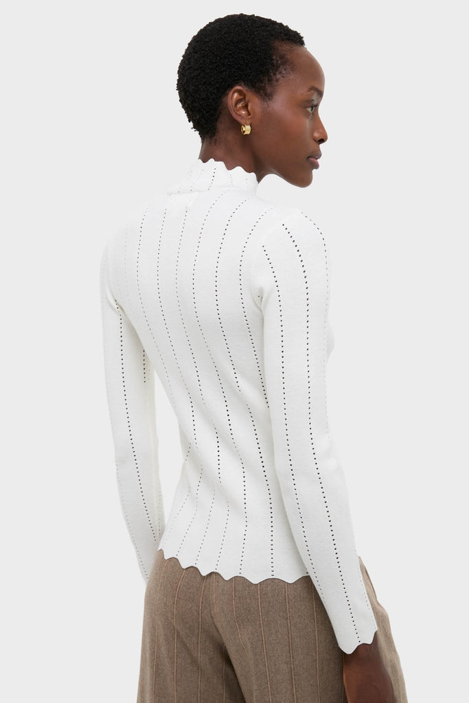 White Pointelle Knit Allen Turtleneck | Pomander Place