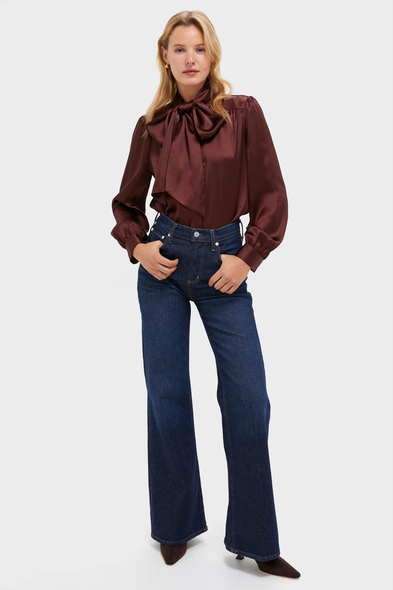 Chocolate Satin Brianna Bow Blouse | Tuckernuck