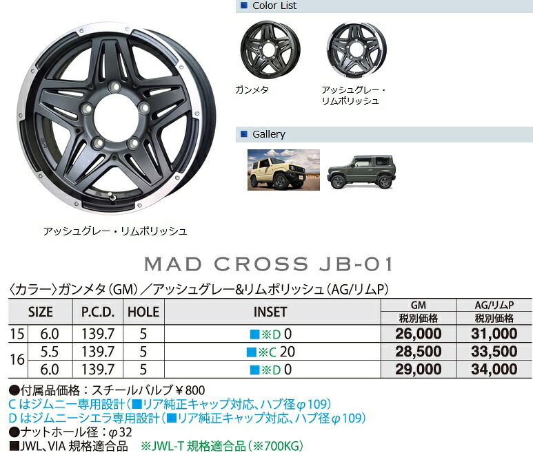 楽天市場】【楽天SS最大P28倍】 15インチ JB-01 6J +0 5H-139.7 4本