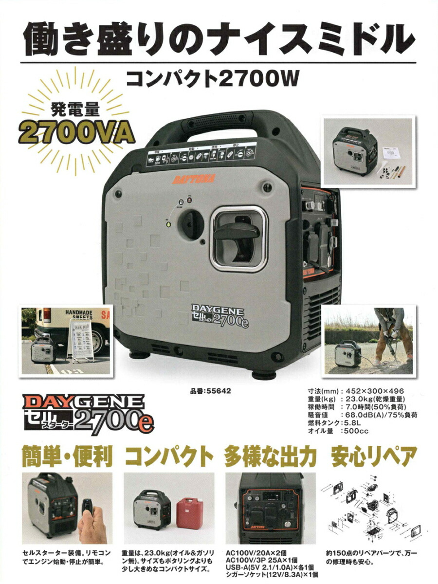 楽天市場】デイトナ (DAYTONA) インバーター発電機 DAYGENE 1700W