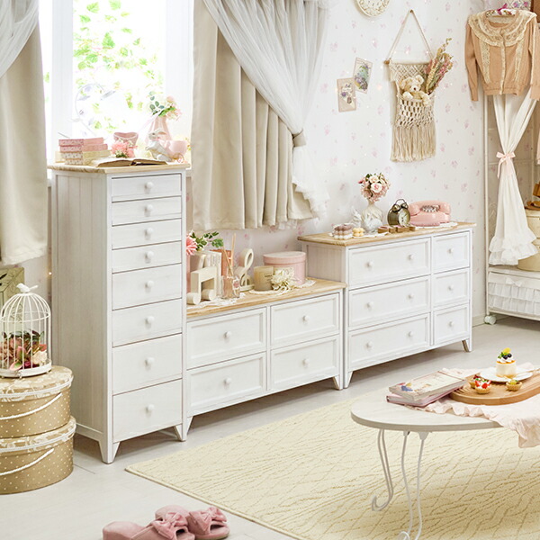 楽天市場】【直送】フレンチカントリー風ワイドチェスト｜姫系